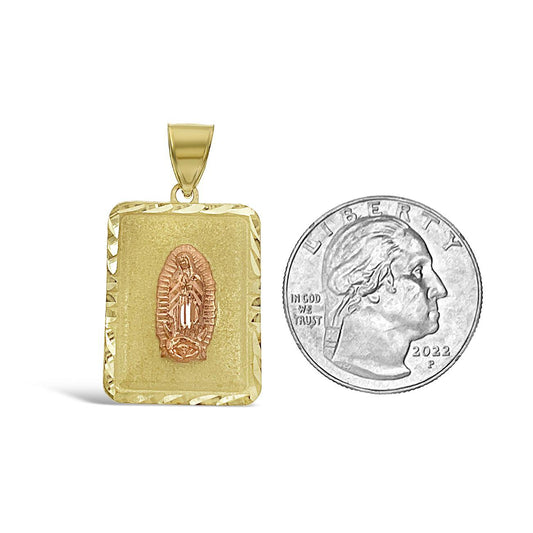 Virgin Mary Pendant Charm 10k Yellow Rose Gold Lady Guadalupe 1.3 inch