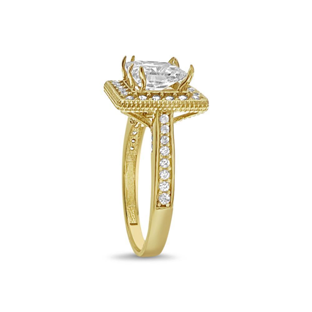 Engagement Square Halo Ring CZ Ring 14k Yellow Gold