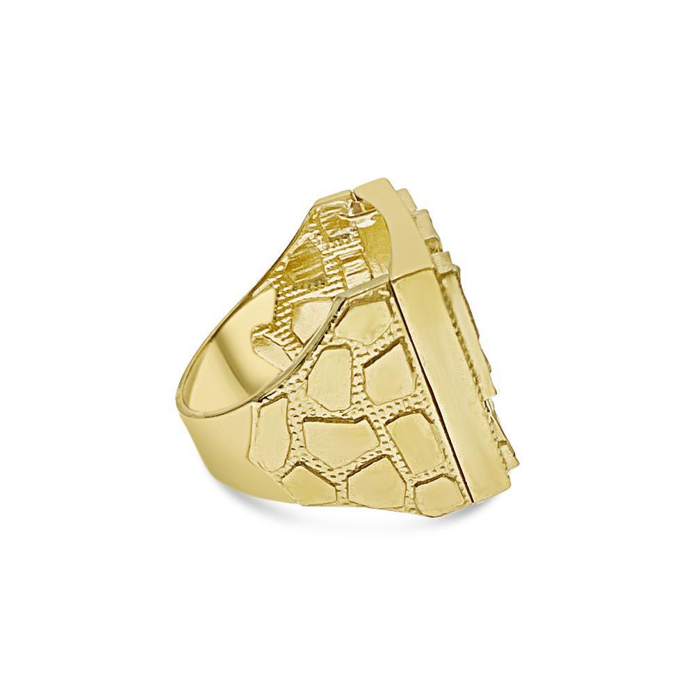 Nugget Rectangular Men's Signet Ring 10k Yellow Gold Band