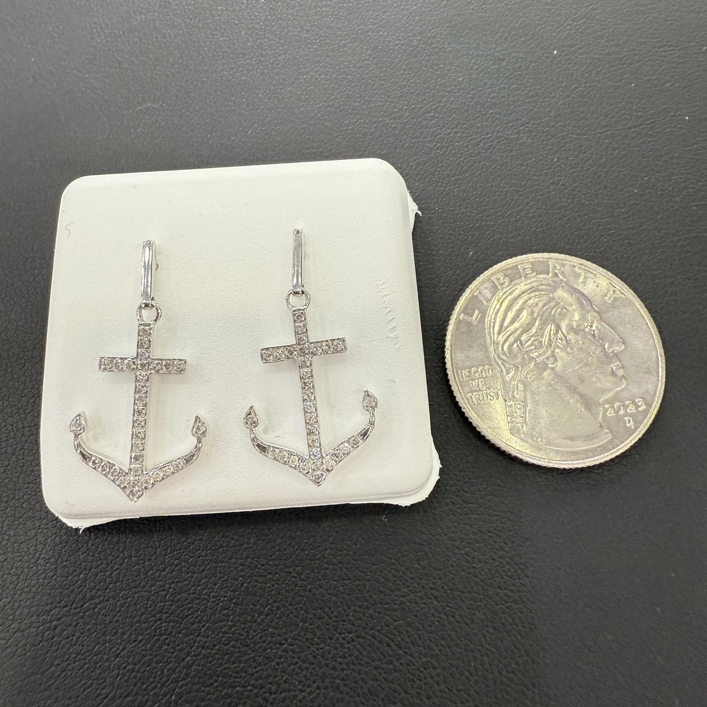 Round Diamond Anchor Dangle Women Earrings 10k White Gold