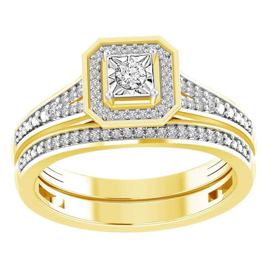 0.25ctw Diamond Octagon Bridal Wedding Ring Set 10k Yellow Gold
