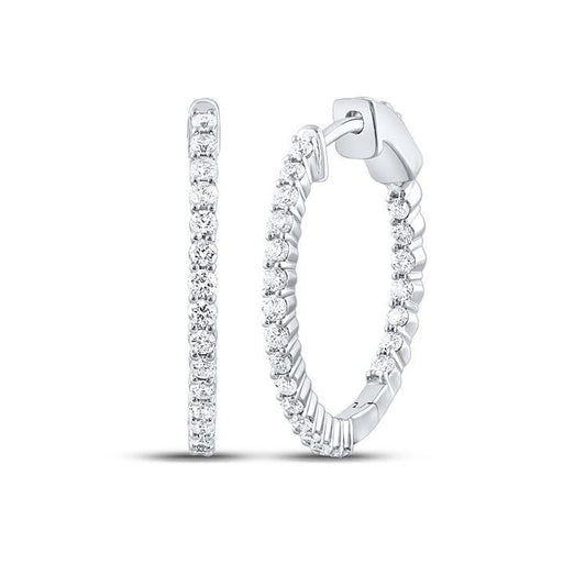 1.0ctw Diamond Hoop Earrings 10k White Gold