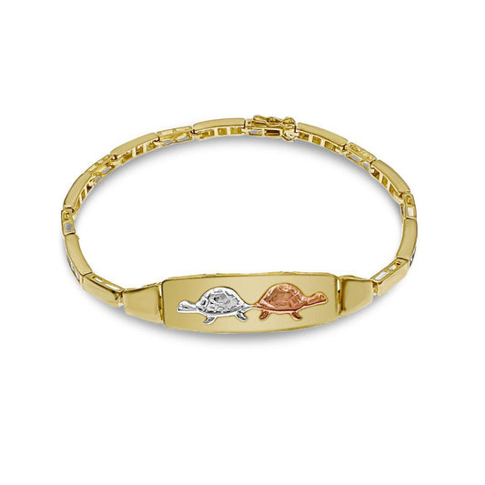 Turtle Bracelet 10k Gold Bar Link Chain Tri Color