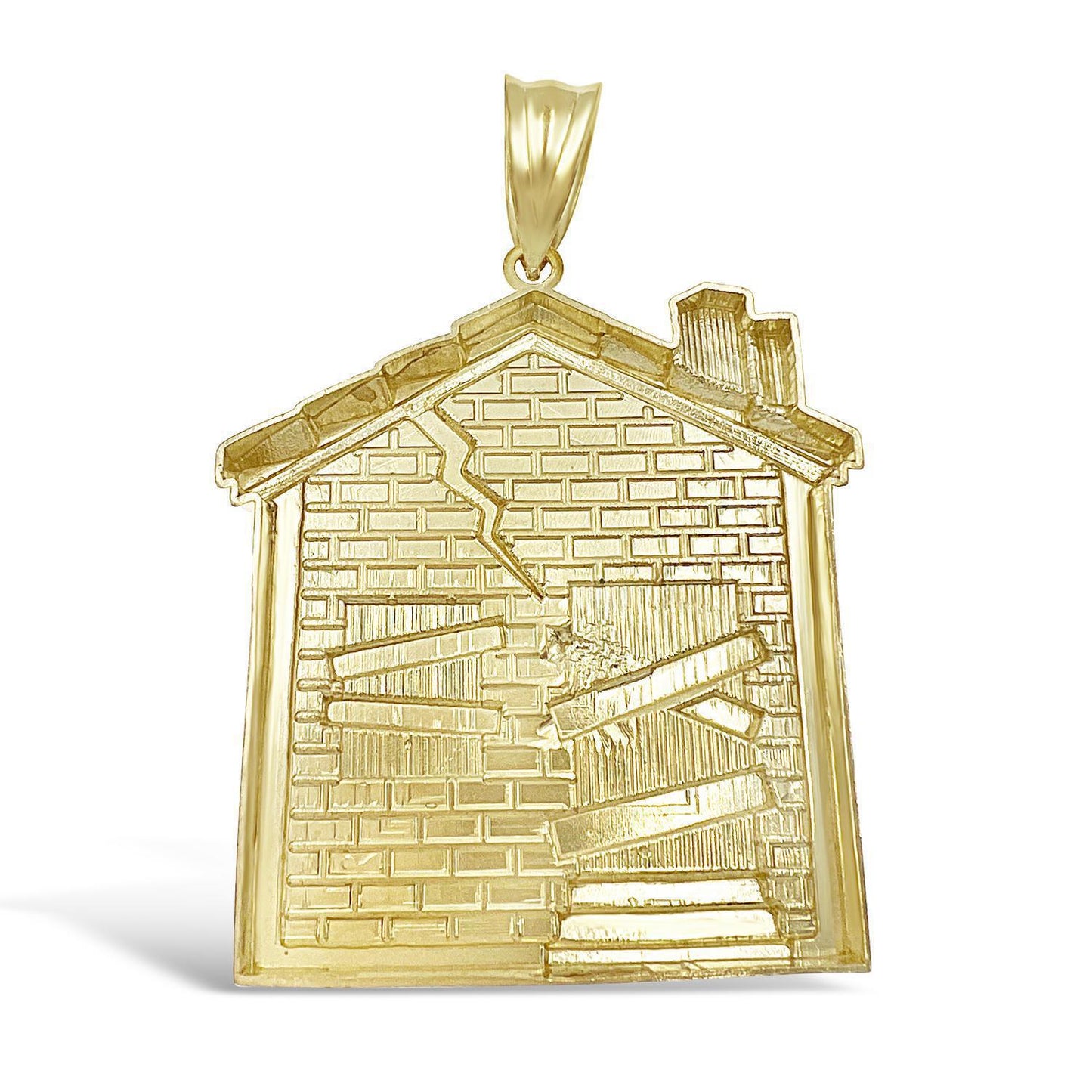 Trap House Pendant Mens Charm 10k Yellow Gold 1.7 inch