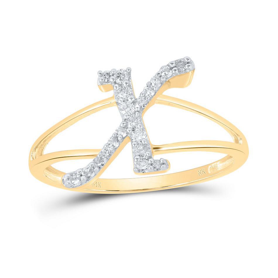 Diamond Initial Letter X Ring 14k Yellow Gold Womens