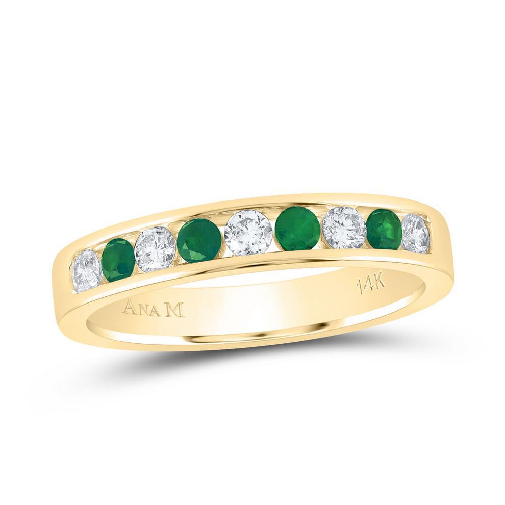 Natural Emerald & Diamond Womens Band Ring 14k Yellow Gold 0.50 Cttw