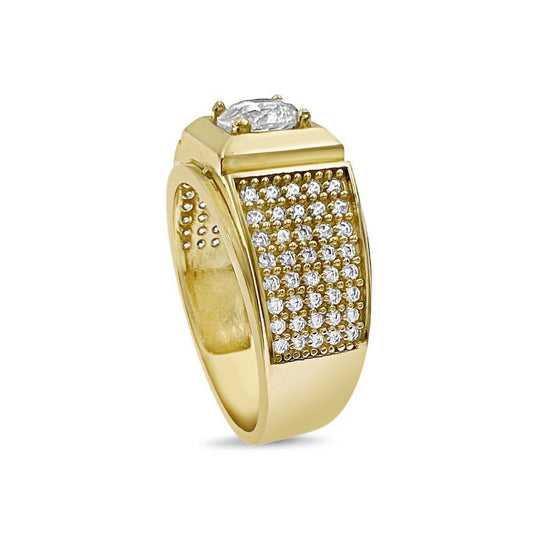 10k Yellow Gold Signet Pinky Mens Ring Band CZ