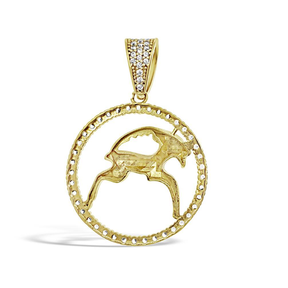 14k Yellow Gold Taurus Pendant Zodiac Star Sign CZ Charm 1.5 inch