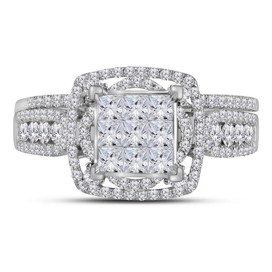 1.05Ctw Diamond Square Bridal Engagement Wedding Ring Band Set 14k White Gold