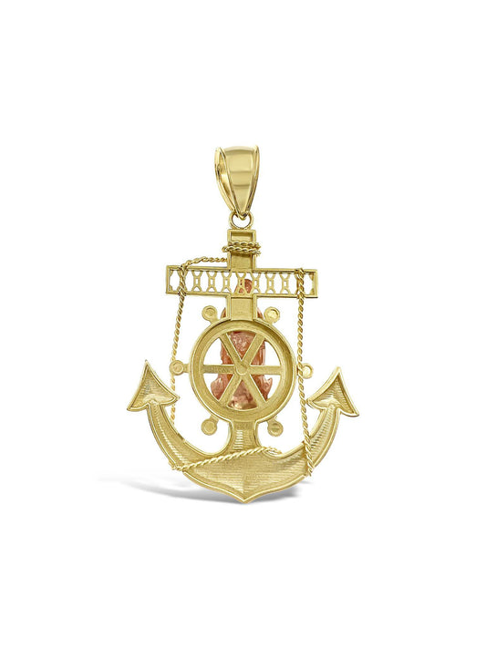 Lady Guadalupe Virgin Mary Anchor Pendant 10k Yellow Rose Gold Charm 2.4 inch