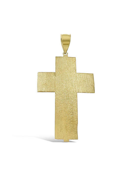 10k Gold Cross Pendant Screw Head Detail Textured Finish Mens Charm 2.9 inch