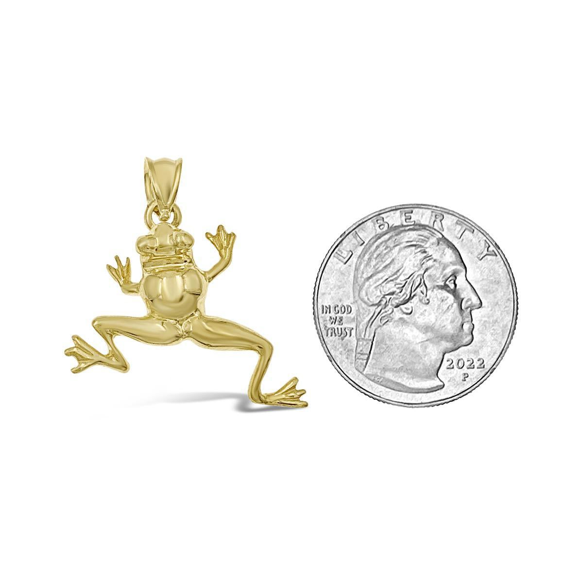 10k Yellow Gold Frog Pendant Animal Charm 1 inch