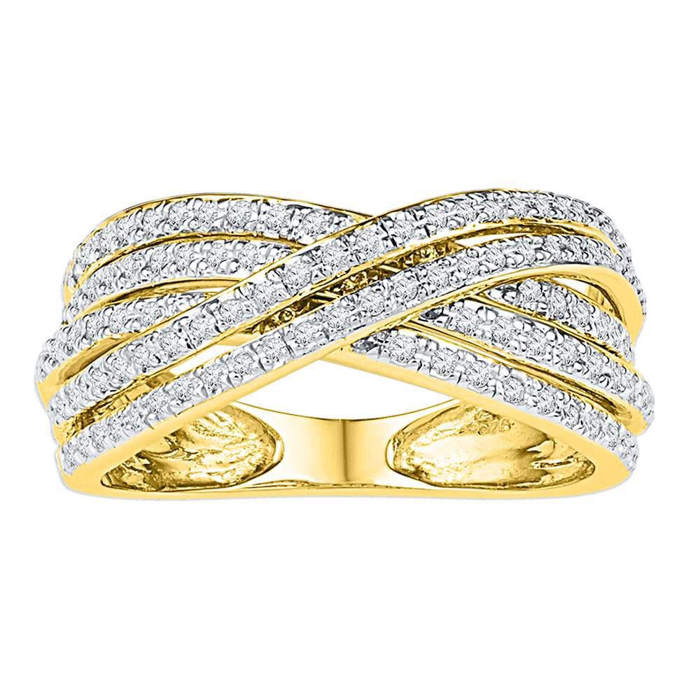 0.63ctw Diamond Multi Row Crossover Womens Band Ring 10K Yellow Gold