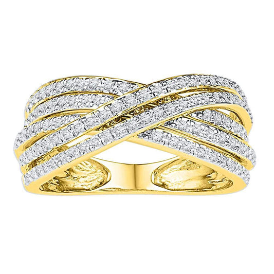 0.63ctw Diamond Multi Row Crossover Womens Band Ring 10K Yellow Gold
