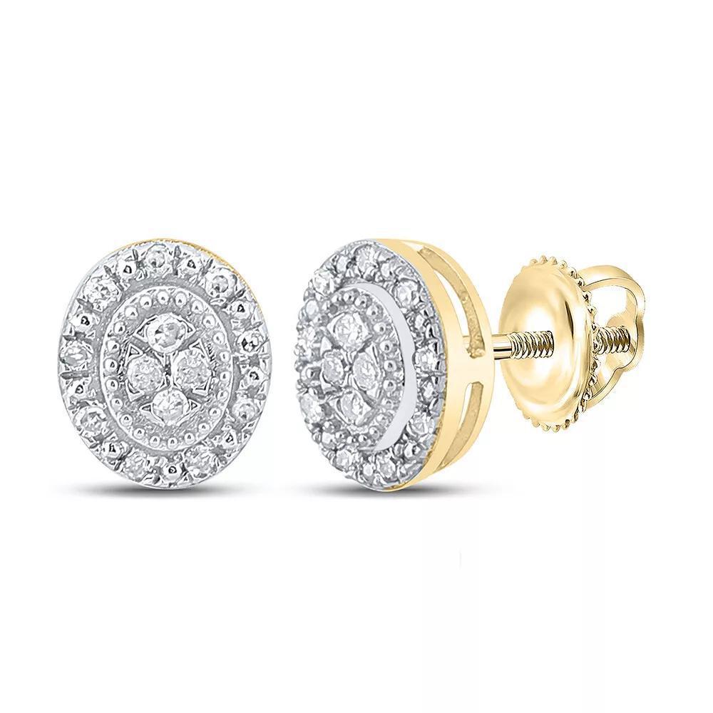 Diamond Oval Cluster Stud Earrings 10k Yellow Gold Screw Back