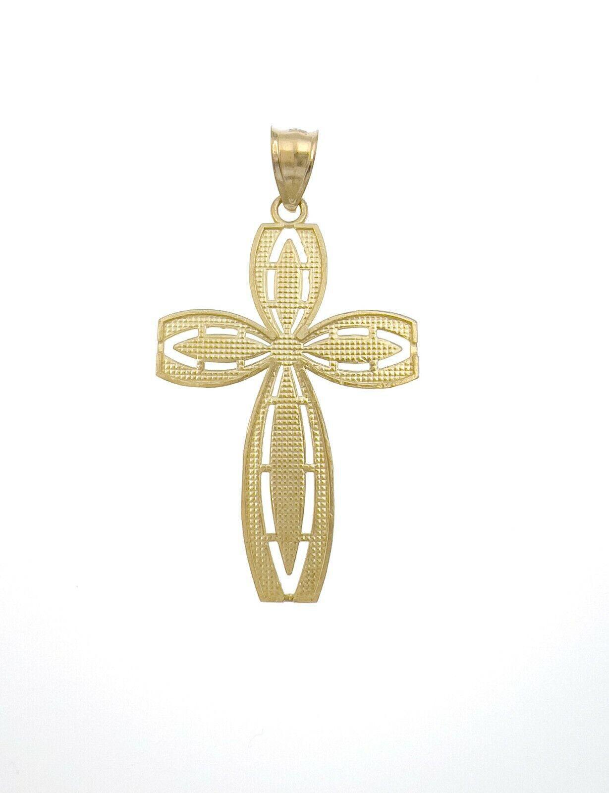 10k Yellow Gold Cross Pendant Charm Diamond Cut 1.9 inch