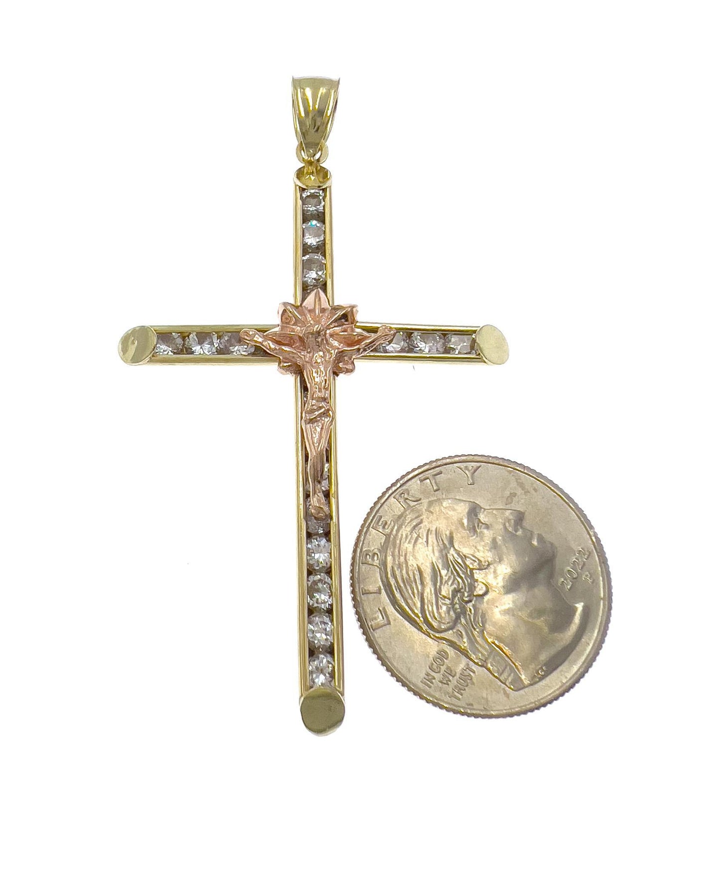 Crucifix Pendant Cross 10k Yellow Rose Gold Charm 2.6"