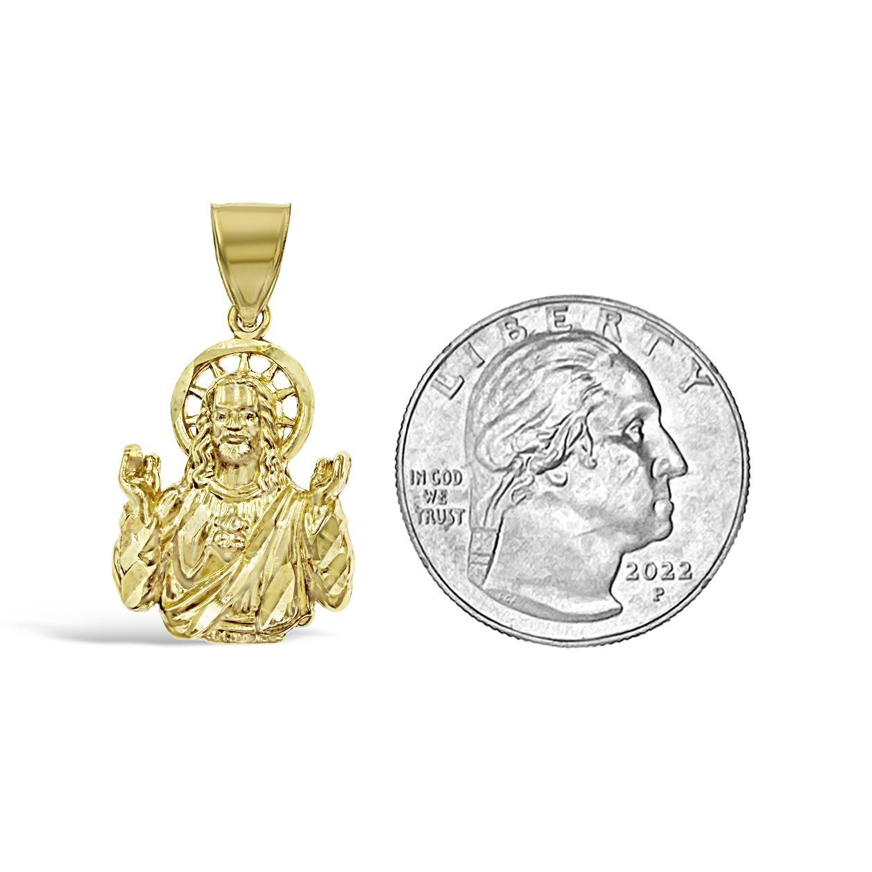 10k Gold Jesus Christ Sacred Heart Pendant Charm 1.1 inch
