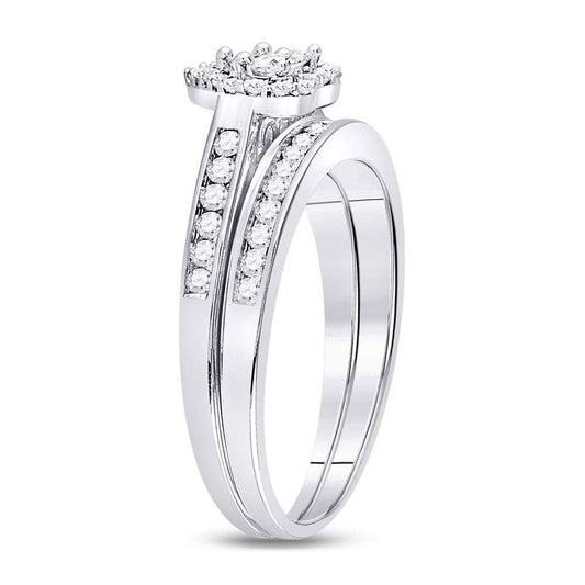 0.50ctw Diamond Heart Halo Bridal Set Ring 10K White Gold