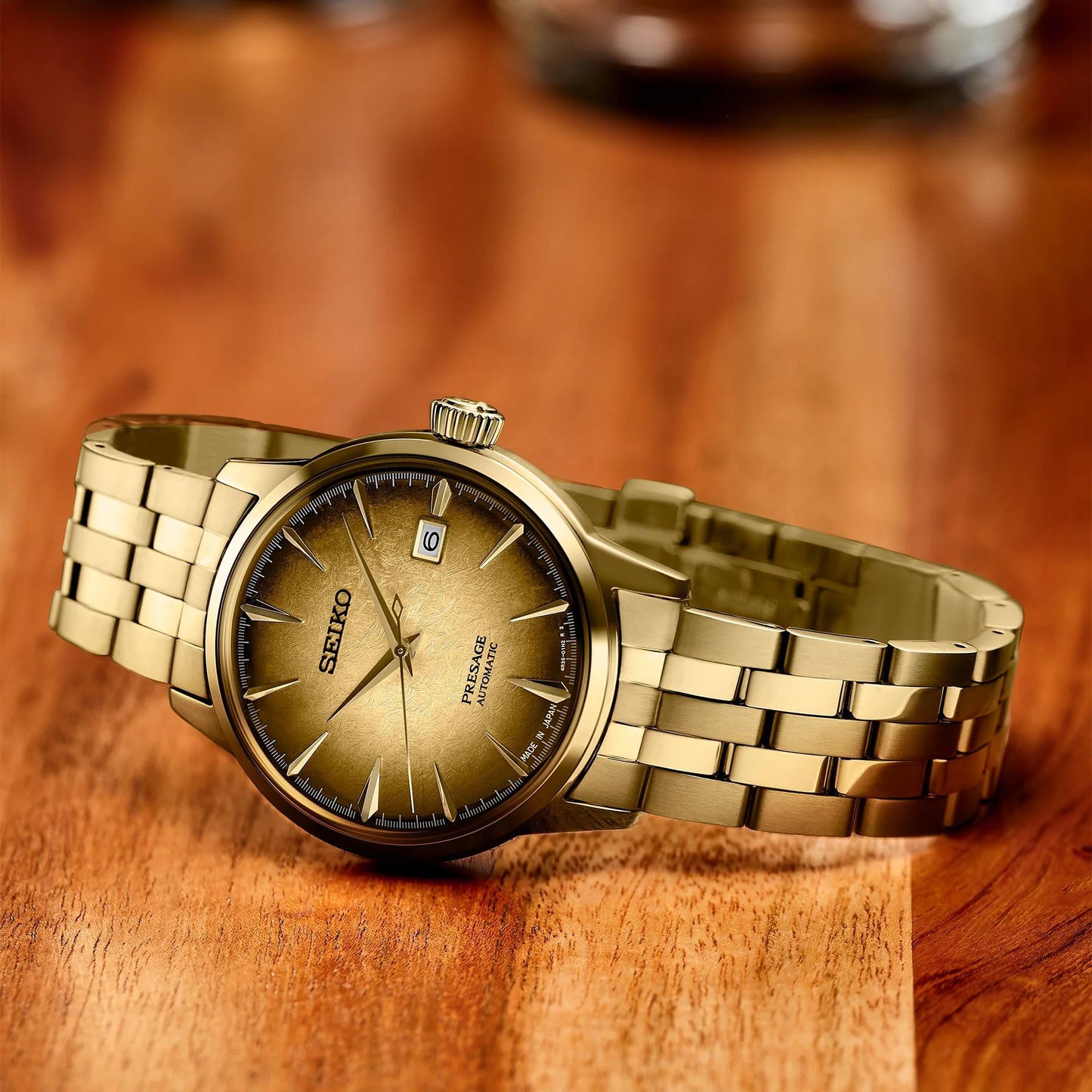 Seiko Presage Cocktail Gold Tone Automatic Mens Watch SRPK48