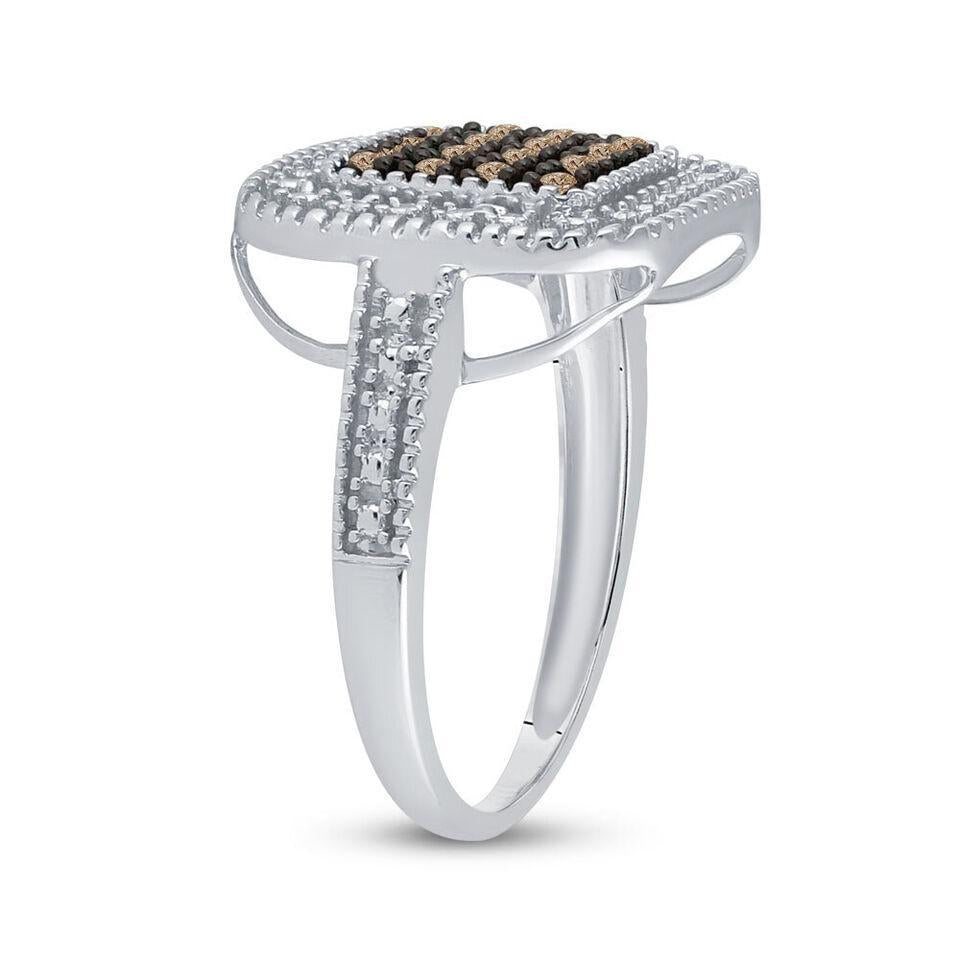 Natural Brown Diamond Square Cluster Womens Ring 925 Sterling Silver