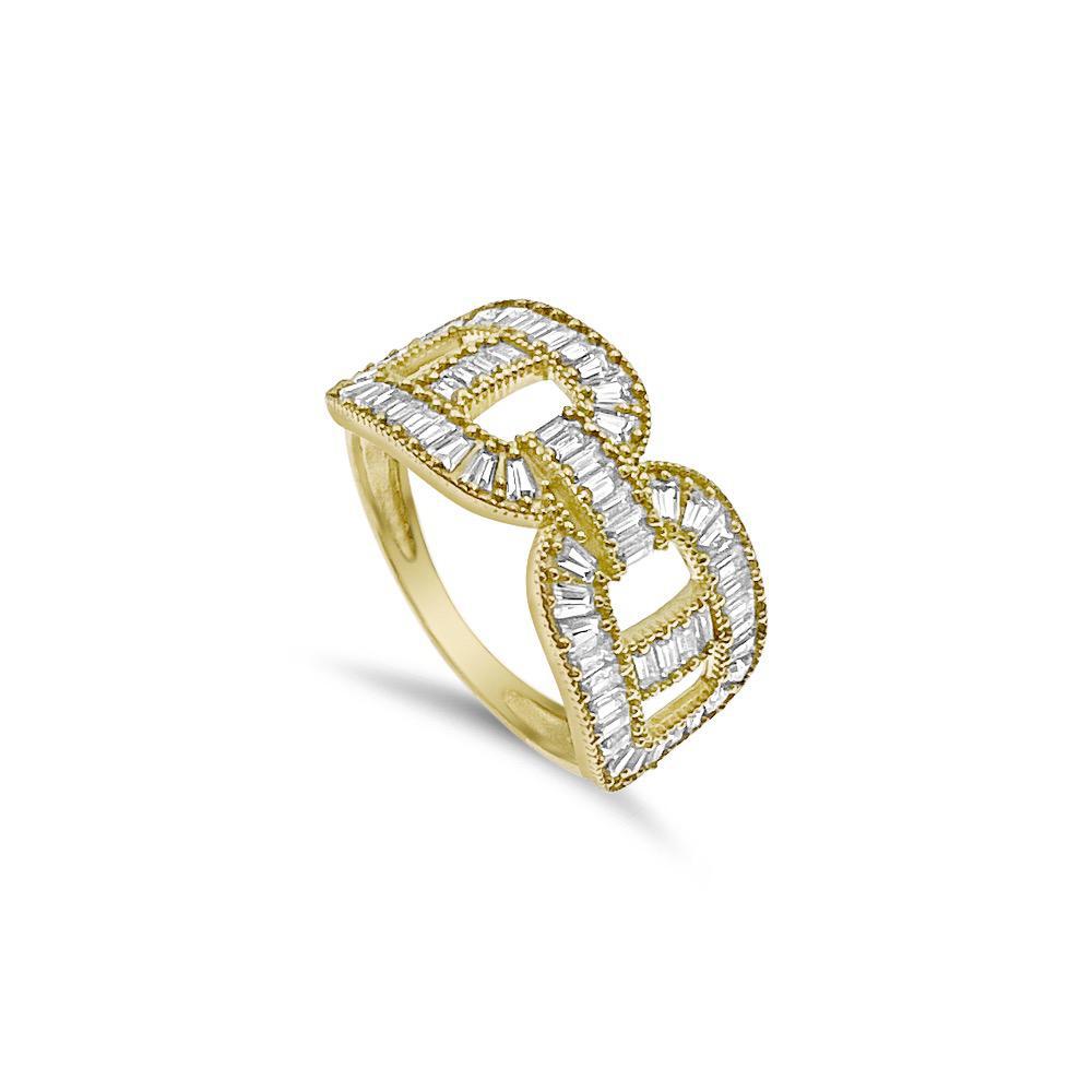 10k Yellow Gold Men's Band Anchor Link Chain Baguette CZ