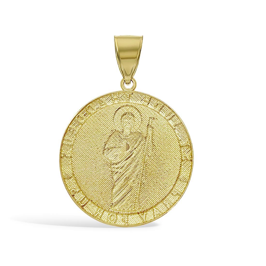 Saint Jude Thaddeus Pendant Round Charm 10k Yellow White Gold 1.9 inch