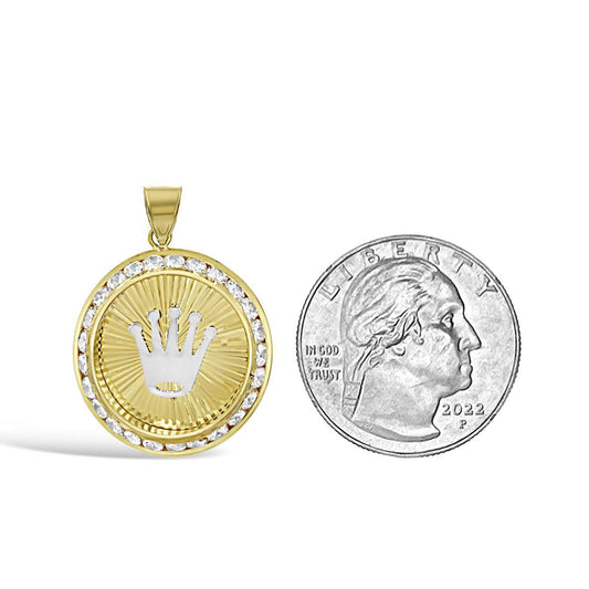 14k Yellow Gold Crown Pendant Charm Medallion