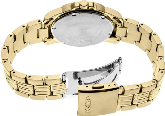 Seiko Essentials Gold Tone Black Dial Mens Watch SUR358