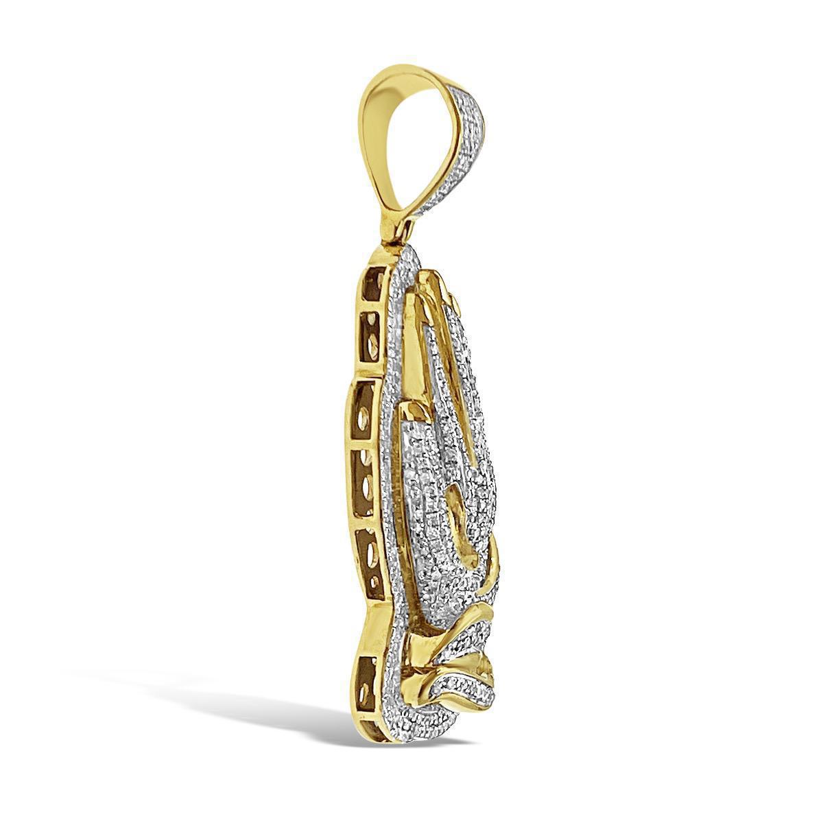 1.33 Cttw Round Diamond Praying Hands Mens Charm Pendant 10k Yellow Gold
