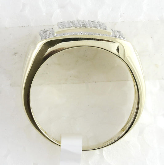 0.50ctw Diamond Mens Signet Ring 10K Yellow Gold Square Cluster Band