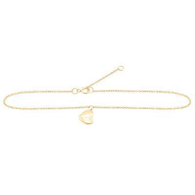 Diamond Heart Pendant Anklet 10k Yellow Gold