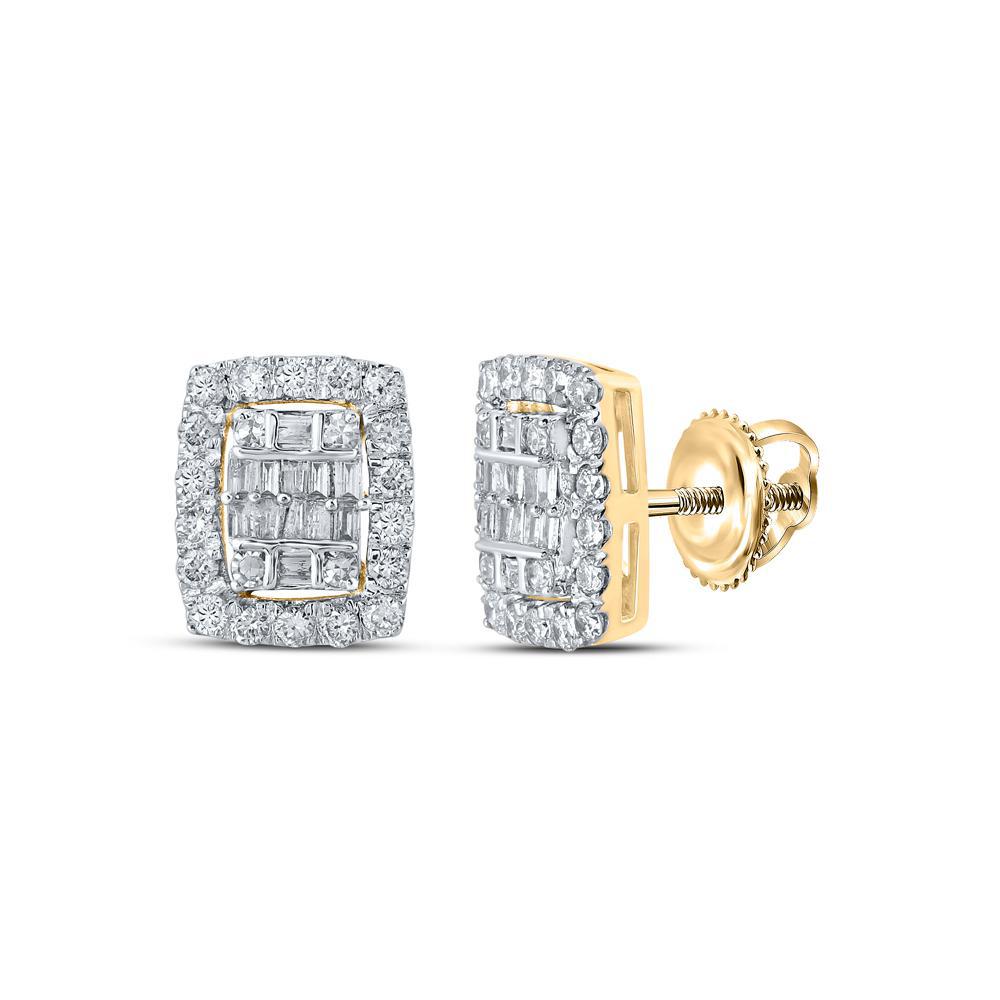 0.53ctw Baguette Diamond Rectangle Cluster Stud Earrings 10k Yellow Gold
