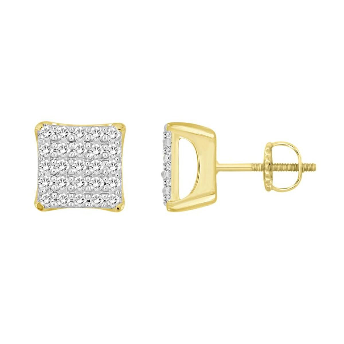0.25 cttw Diamond Square Shape Mens Stud Earrings 10k Yellow Gold Screw back