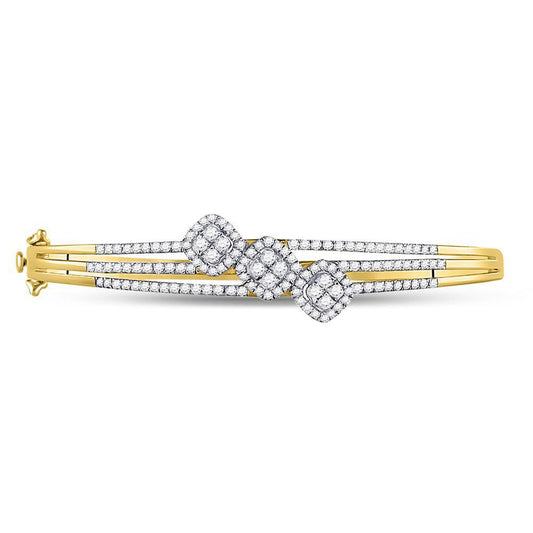 1.25 Ctw Diamond Triple Cluster Womens Hinged Bangle Bracelet 14k Yellow Gold