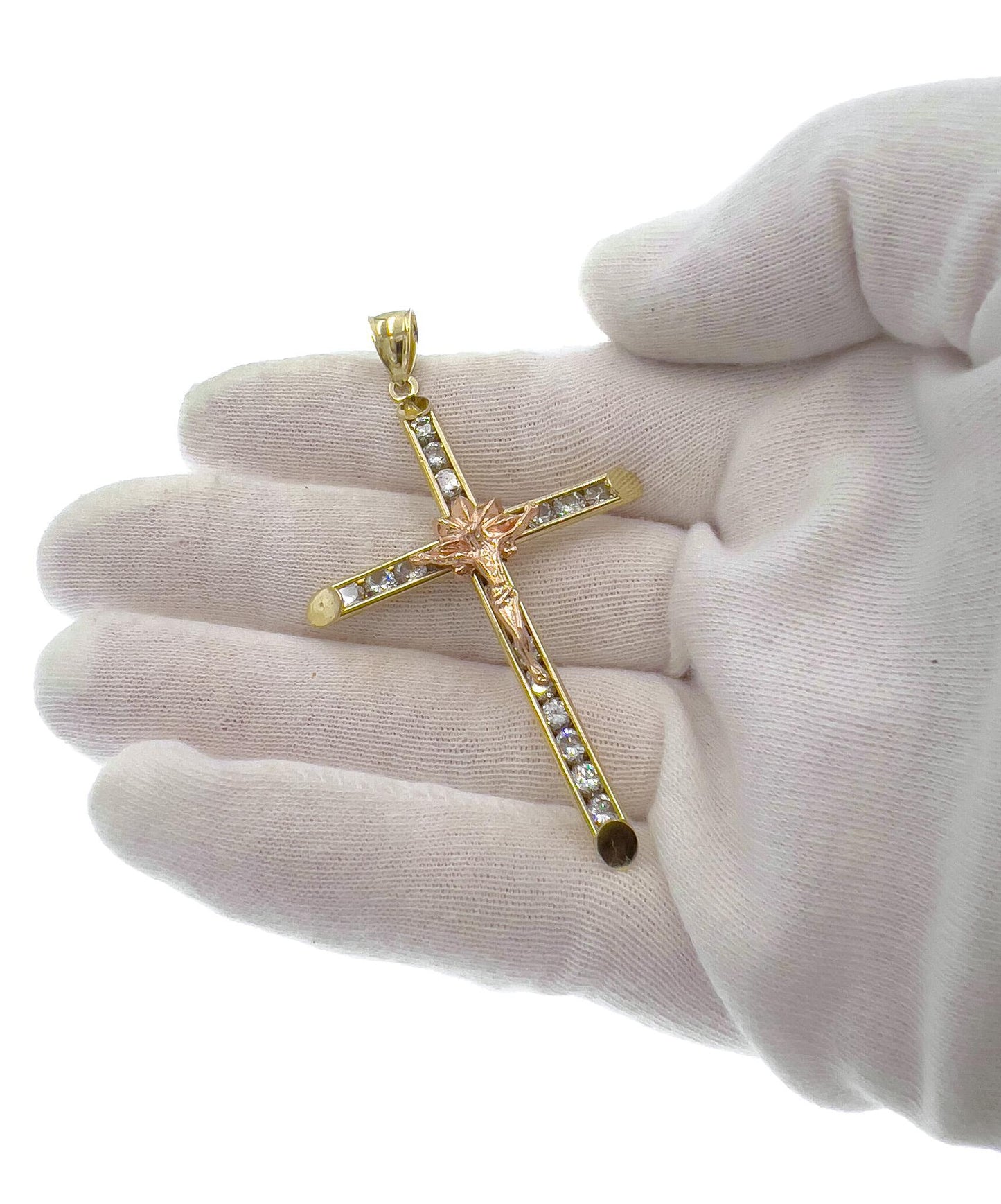 Crucifix Pendant Cross 10k Yellow Rose Gold Charm 2.6"