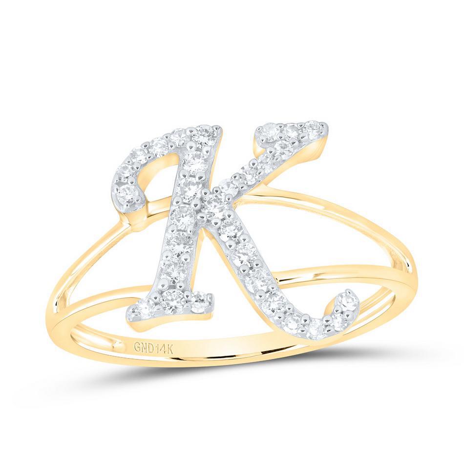0.25ctw Diamond Initial Letter K Ring 14k Yellow Gold Split Shank Womens Jewelry