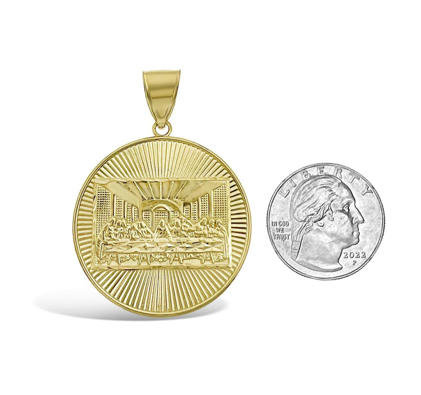 Last Supper Pendant 10k Gold Medallion Round Charm 1.8"