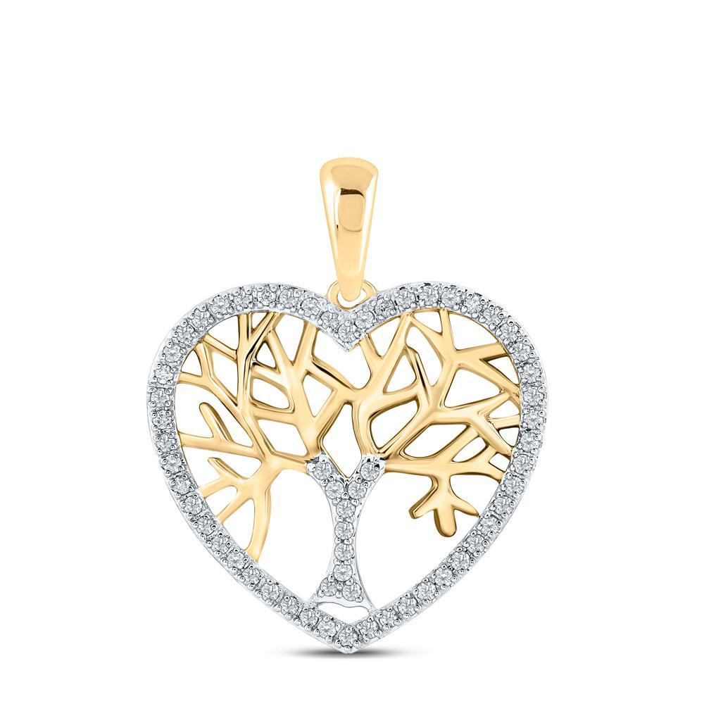 0.25 cttw Diamond Heart Tree Of Life Pendant Charm 10k Yellow Gold