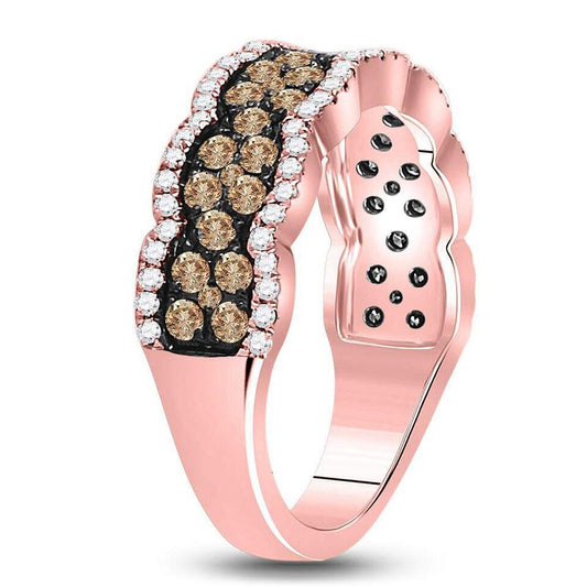 0.98ctw Chocolate and White Diamond Wave Band in 14K Rose Gold