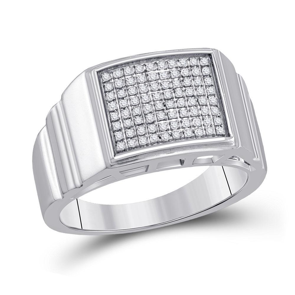 0.25cttw Diamond Rectangle Cluster Textured Mens Ring Band 925 Sterling Silver