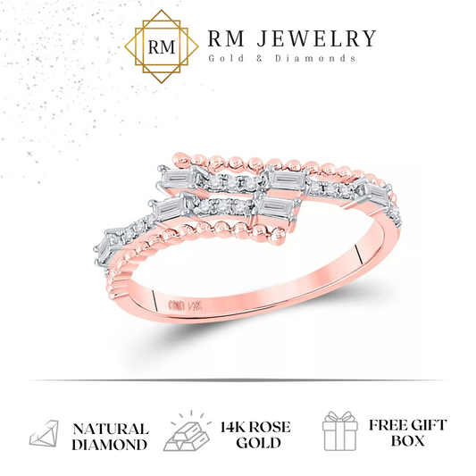 Baguette Diamond Bypass Ring Band 14k Rose Gold Womens