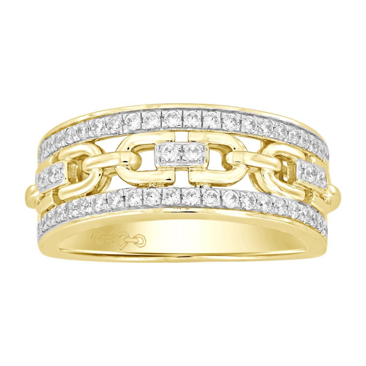 0.50 cttw Diamond Round Mens Band Link Chain Ring 10k Yellow Gold