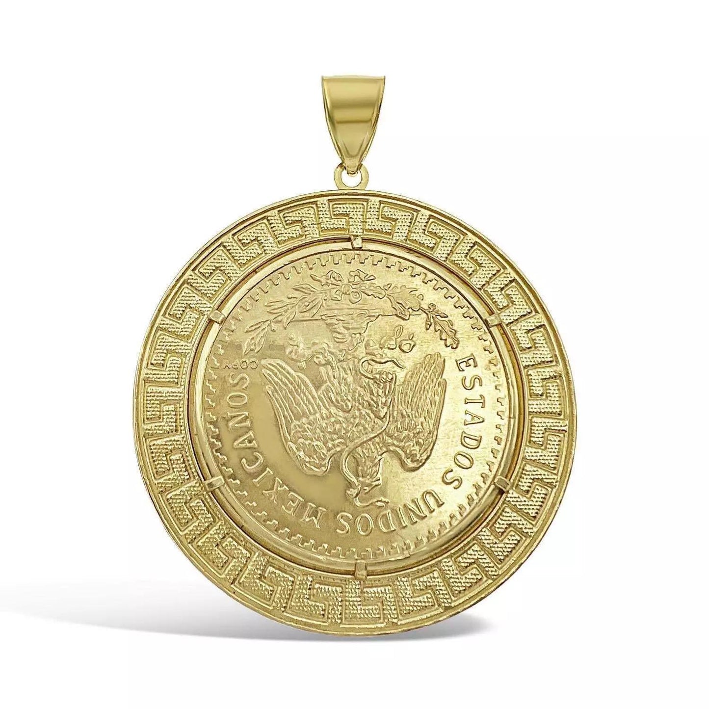 14k Gold Solid Mexican Centenario 50 Pesos 1947 Coin Pendant with Bezel