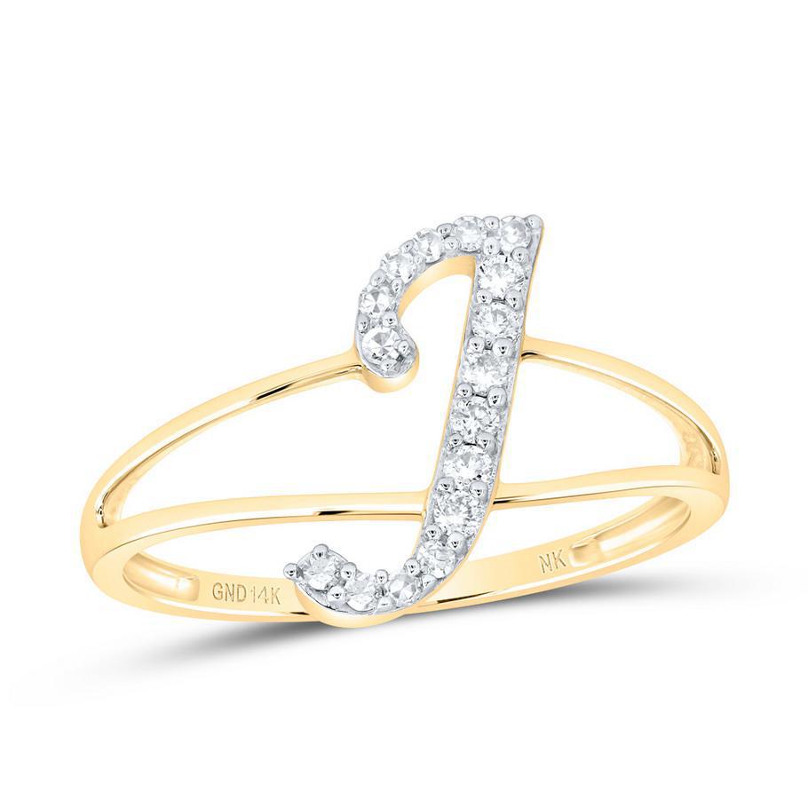 Diamond Initial Letter J Ring 14k Yellow Gold Womens Size 7
