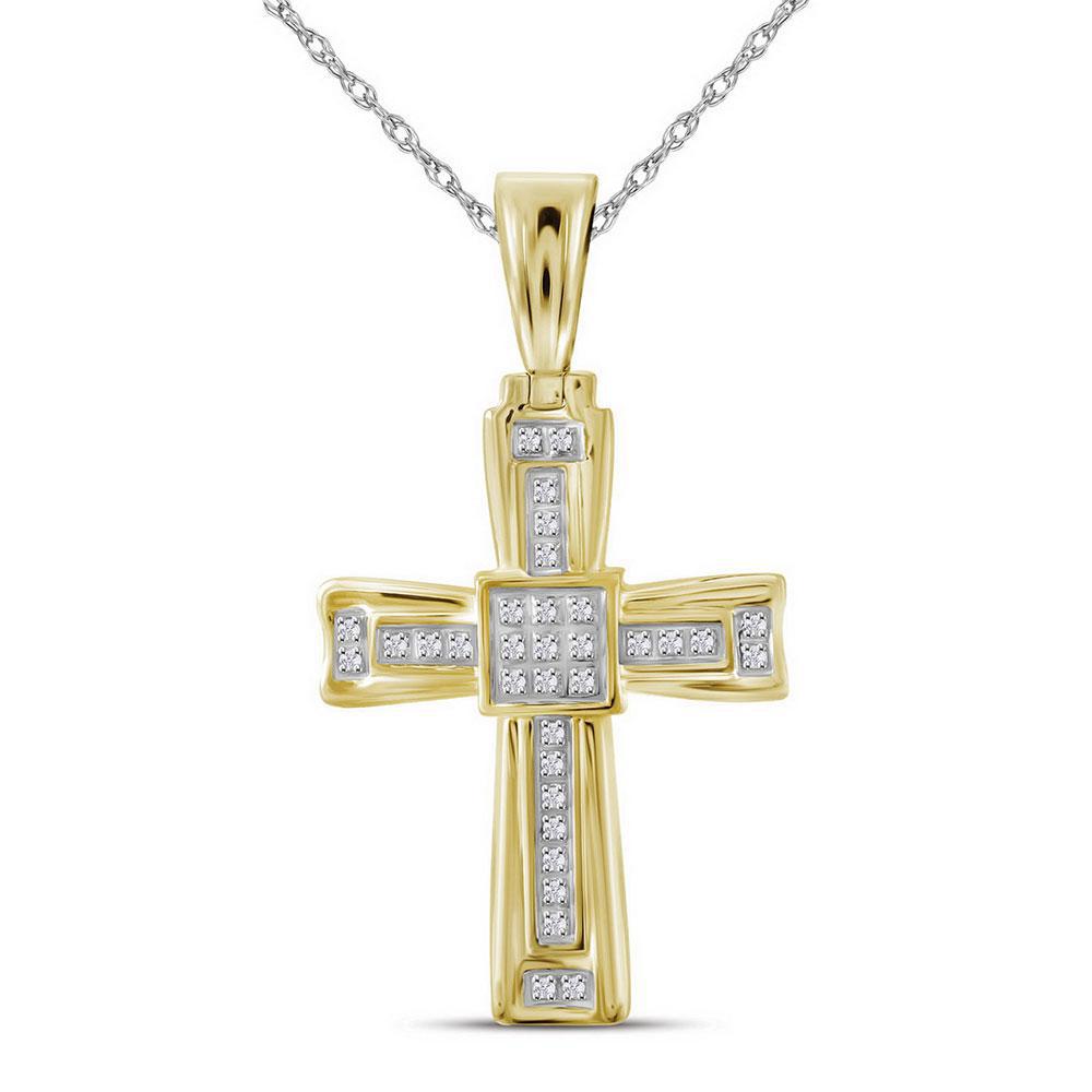Round Diamond Cross Mens Charm Pendant 10k Yellow Gold