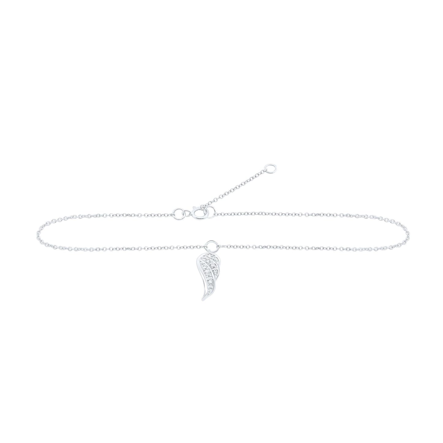 Diamond Round Wing Anklet Bracelet Ankle 10k White Gold 9"