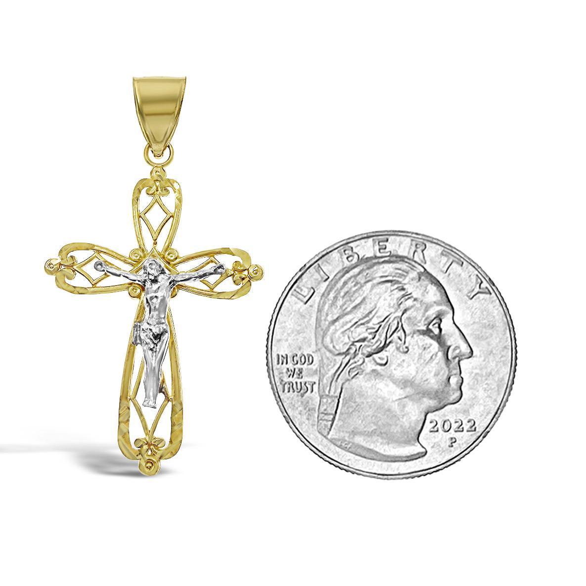 Cross Jesus Crucifix Pendant Real 10k Yellow White Gold Charm 1.5 inch