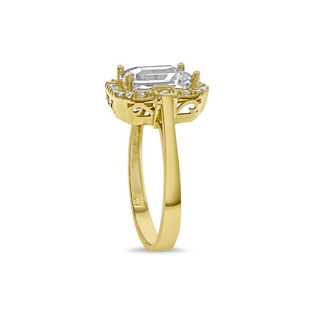 14k Yellow Gold Emerald Cut CZ Engagement Ring