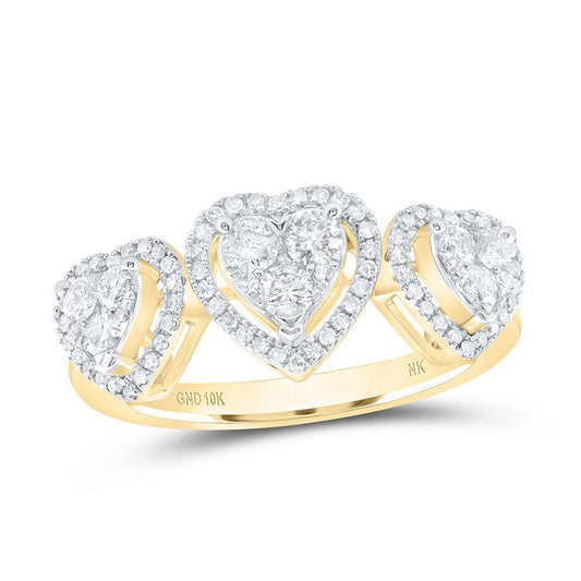 0.50ctw Diamond Three Heart Ring Band 10k Yellow Gold Womens